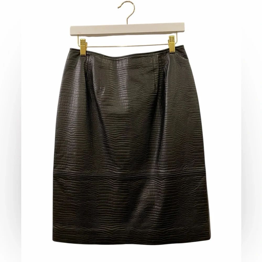 Vintage Sharon Young Leather Black Textured Pencil Skirt